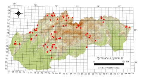 Pyrrhosoma nymphula - výskyt na Slovensku